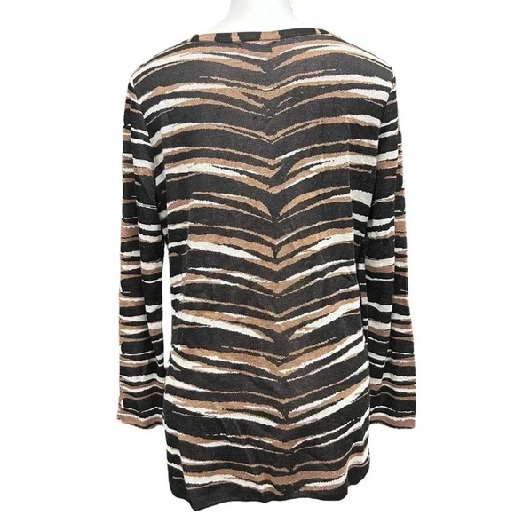 Nic+Zoe Animal Print Mighty Zip Hem Boatneck Pullover Sweater Zipper Accent - Picture 6 of 10